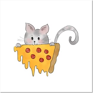 Cat eating a pizza Posters and Art